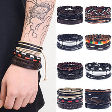 Load image into Gallery viewer, Boyfriend Fashion Bangle Jewelry Beads Woven Wristband Rope Braided Bracelet Punk Multilayer Leather 3Pcs/set Mens Ethnic