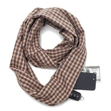 Load image into Gallery viewer, 2019 winter plaid scarf with pocket knitted Warm Convertible Journey Women&amp;Man Wrap with Secret Hidden Zipper Pocket infinity