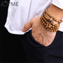 Load image into Gallery viewer, 108 Wooden Beaded Bracelet Men Wenge Prayer Beads Tibetan Buddhist Mala Rosary Bracelets For Women  Wood pulsera hombre Jewelry