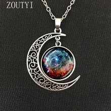 Load image into Gallery viewer, 2018 / fashion hot money charm Galaxy Astro Moon Crystal Concave Pendant Necklace jewelry, space universe necklace.