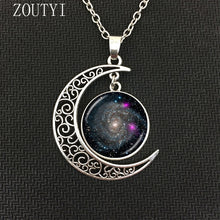 Load image into Gallery viewer, 2018 / fashion hot money charm Galaxy Astro Moon Crystal Concave Pendant Necklace jewelry, space universe necklace.