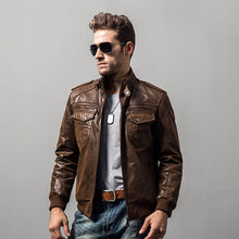 Load image into Gallery viewer, Men's pigskin motorcycle real leather jacket padding cotton winter warm coat male Genuine Leather jacket