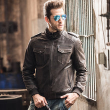 Load image into Gallery viewer, Men's pigskin motorcycle real leather jacket padding cotton winter warm coat male Genuine Leather jacket