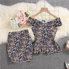 Load image into Gallery viewer, ALPHALMODA 2019 Summer Women Bandage Crop Top Skirt 2pcs Set Floral Printed Stretchy Peplum Fit Jacket Mini Skirt Sexy Suits